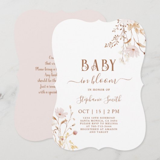 Wildflower Baby shower Meisje Uitnodiging (Voorkant / Achterkant)