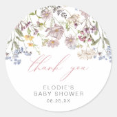Wildflower Baby shower Ronde Sticker Bloemen Roze (Voorkant)
