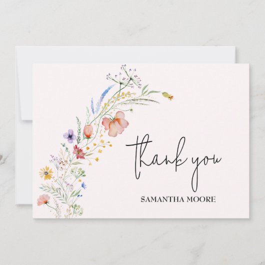 Wildflower Baby shower Roze Bedankkaart (Voorkant)