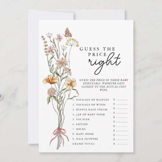 Wildflower Baby shower spel raden de prijs Kaart (Voorkant)