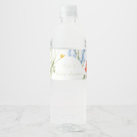 Wildflower Baby shower Waterfles Etiket (Voorkant)