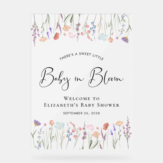 Wildflower Baby shower Welkom Frosted Acryl Bord (Voorkant)