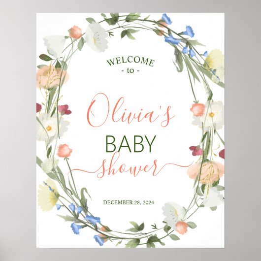 Wildflower Baby shower WELKOMSTTEKEN Poster (Voorkant)
