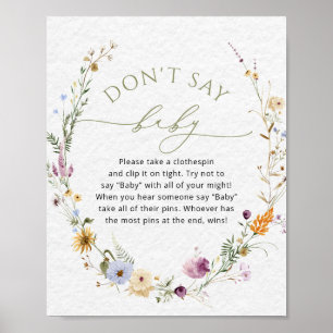 Wildflower Baby shower Zeg geen Baby spel Poster