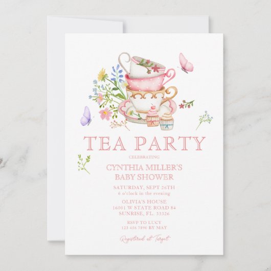 Wildflower Baby Tea Party Douche Uitnodiging (Voorkant)