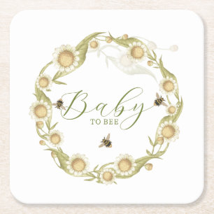 Wildflower Baby to Bee Baby shower Vierkante Kartonnen Onderzetter