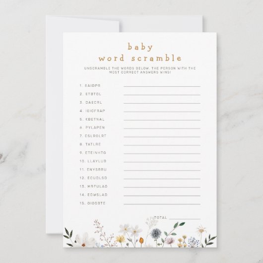 Wildflower Baby Word Scramble Downloadbare Kaart (Voorkant)