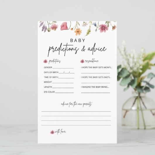 Wildflower-babyfeestje voorspellings- en advieskaa (Staand voorkant)