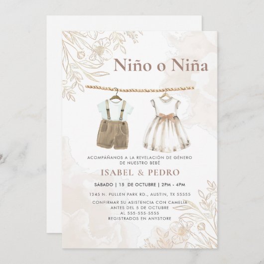 Wildflower Babykleding Spaans Geslacht Onthulling Kaart (Voorkant / Achterkant)