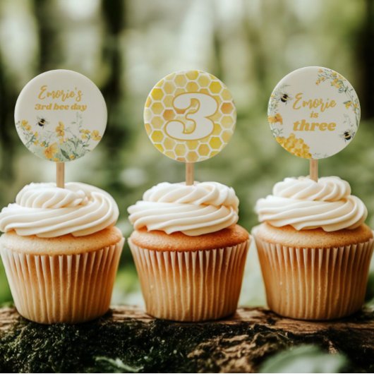 Wildflower Bee Gedrukte Cupcake Toppers