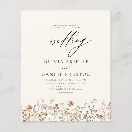 Wildflower Beige Boho Garden bruiloft uitnodiging (Voorkant)