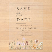 Wildflower Beige Boho Save the Date Minimalist Acryl Uitnodigingen (Voorkant)