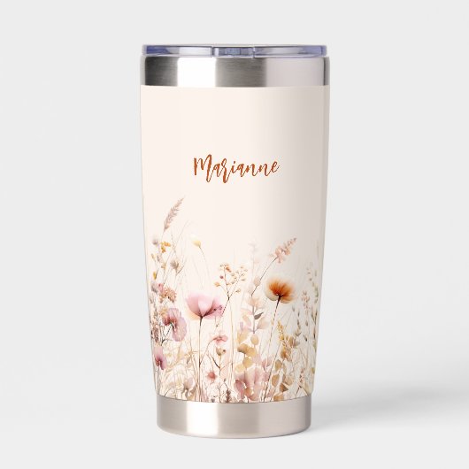 Wildflower beige roze aangepaste naam script geïsoleerde drinkbeker (Achterkant)