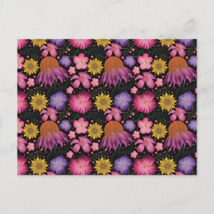 Wildflower Black Floral Pattern Briefkaart