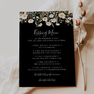 Wildflower Black Wedding Kissing Menu Game Kaart
