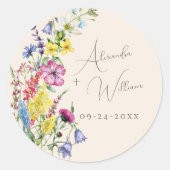 Wildflower Bloemen Beige Boho Bruiloft Ronde Sticker (Voorkant)