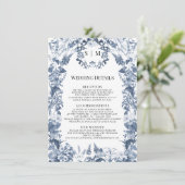 Wildflower Bloemen Blauw en Wit Bruiloft Details Kaart (Staand voorkant)