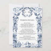 Wildflower Bloemen Blauw en Wit Bruiloft Details Kaart (Voorkant)