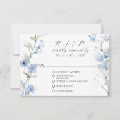 Wildflower Bloemen Blauw en Wit Elegant Bruiloft RSVP Kaartje (Voorkant)