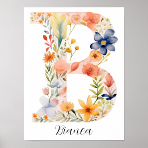 Wildflower Bloemen Initiaal Letter B Print