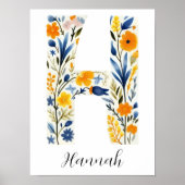 Wildflower Bloemen Initiaal Letter H Print (Voorkant)