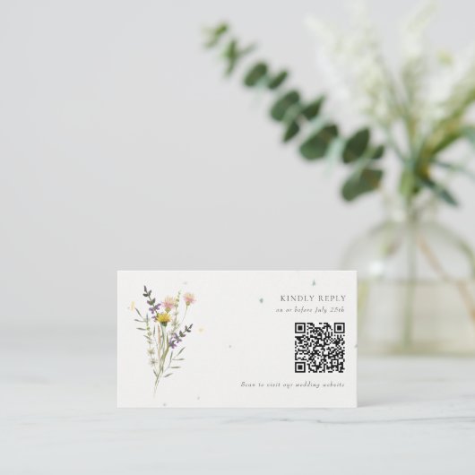 Wildflower Bloementuin QR Code Bruiloft RSVP Informatiekaartje (Staand voorkant)