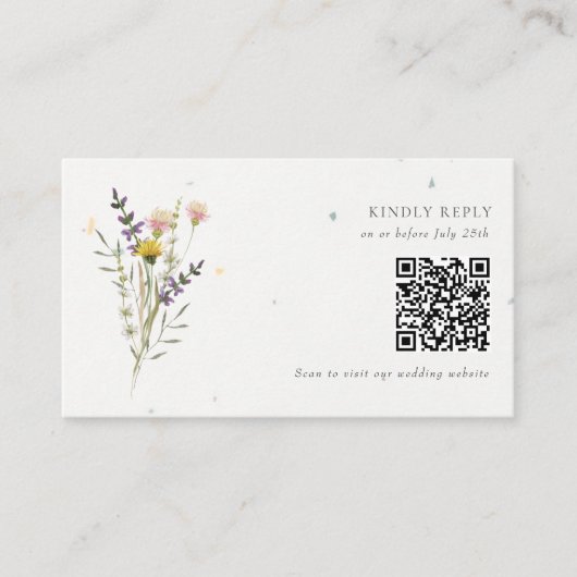Wildflower Bloementuin QR Code Bruiloft RSVP Informatiekaartje (Voorkant)