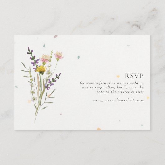 Wildflower Bloementuin QR Code Bruiloft RSVP Informatiekaartje (Voorkant)