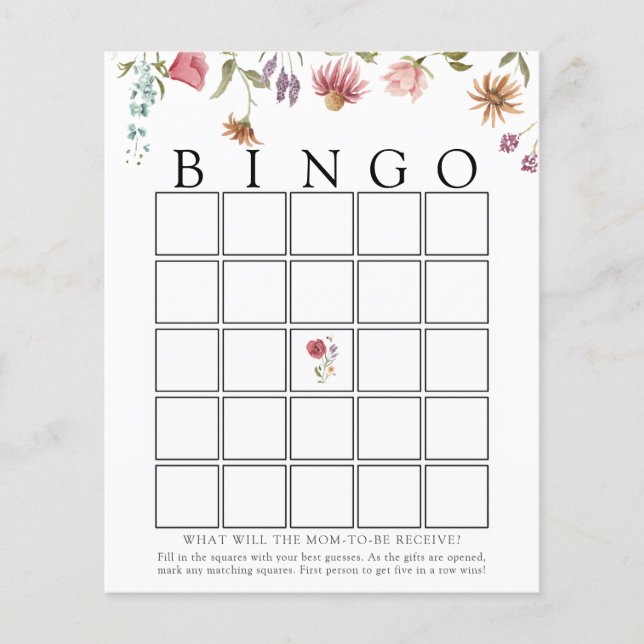 Wildflower Bloom Baby Bingo Game Kaart (Voorkant)