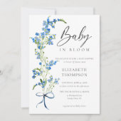 Wildflower Bloom Soft Blue Bow Elegant Baby shower Kaart (Voorkant)