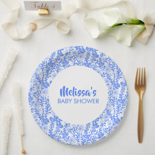 Wildflower Blooms Floral Baby shower Custom BLue Papieren Bordje