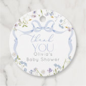 Wildflower Blue Bow Baby shower bedankt Bedankjes Labels (Voorkant)