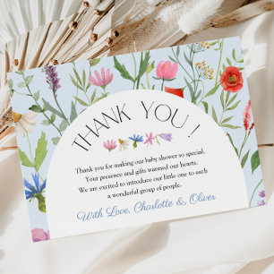 Wildflower Blue Floral Baby shower Dank u kaart
