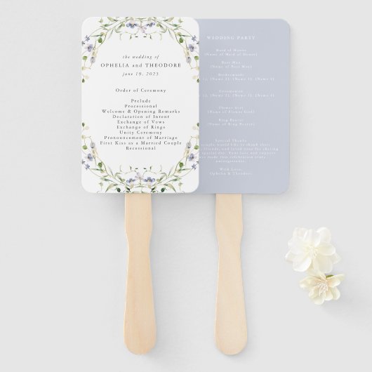 Wildflower Blue Waterverf Elegant Wedding Programm Handwaaier (Voorkant en achterkant)