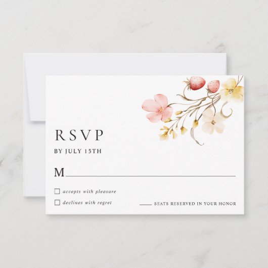 Wildflower Blush Floral Garden Wedding RSVP Cards (Devant)