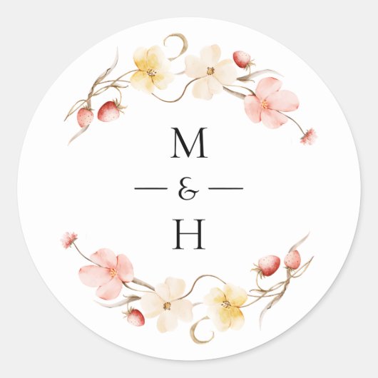 Wildflower Blush Floral Monogram Wedding Favor Ronde Sticker (Voorkant)