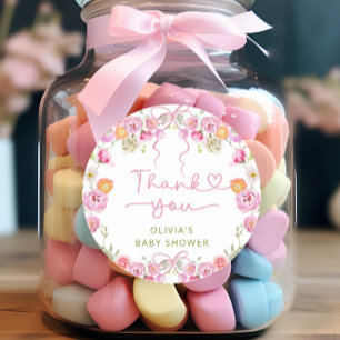 Wildflower Blush Pink Bow Baby shower Bedankt Ronde Sticker