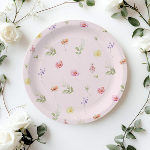 Wildflower Blush roze Baby in bloei Baby shower Papieren Bordje