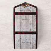 Wildflower boeket met Bourgondische lint bruiloft All In One Uitnodiging (Buitenkant)