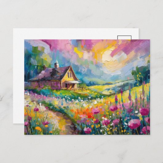 Wildflower Boerderij Landschap Moderne Abstracte k Briefkaart (Voorkant / Achterkant)