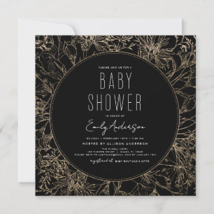 Wildflower Boho Baby shower Black Modern Kaart
