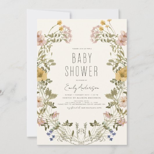 Wildflower Boho Baby shower Elegant Modern Kaart (Voorkant)