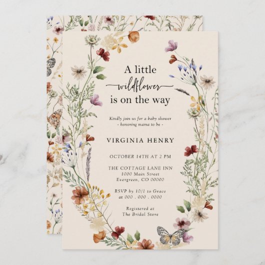 Wildflower Boho Baby shower Kaart (Voorkant / Achterkant)