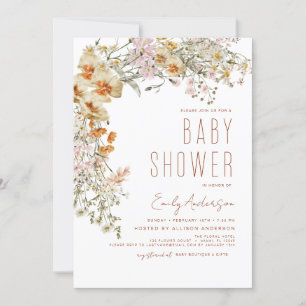 Wildflower Boho Baby shower Terracotta Modern Kaart
