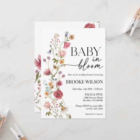 Wildflower Boho Baby shower Uitnodiging (Voorkant / Achterkant in situ)