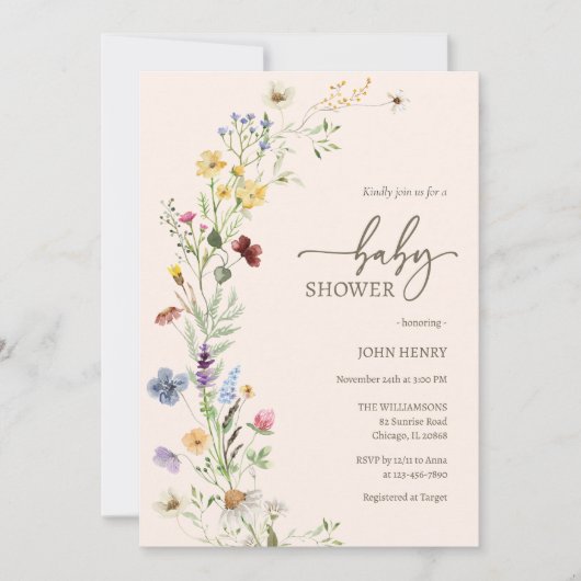 Wildflower Boho Baby shower Uitnodiging (Voorkant)