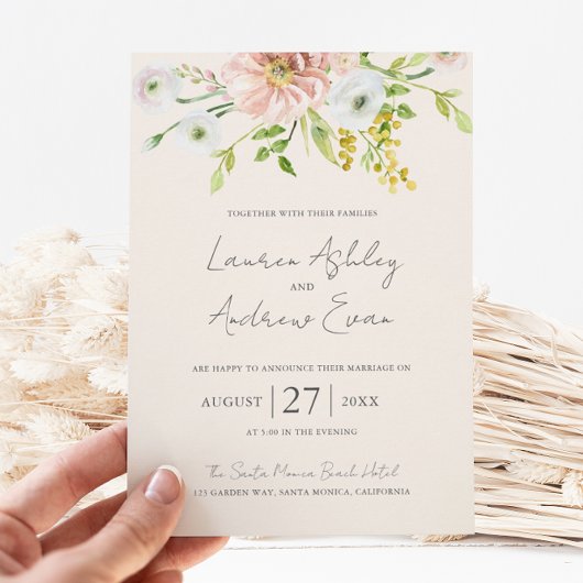 Wildflower Boho Beige Botanical Wedding Invitation Kaart