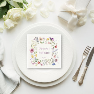 Wildflower boho bloemen paarse verjaardagsfeestje servet