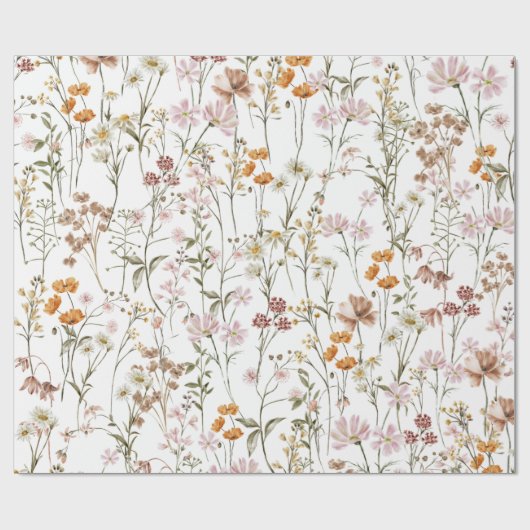 Wildflower Boho Bloom Garden White Cadeaupapier (Vlak)