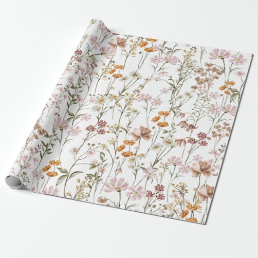 Wildflower Boho Bloom Garden White Cadeaupapier (Uitgerold)